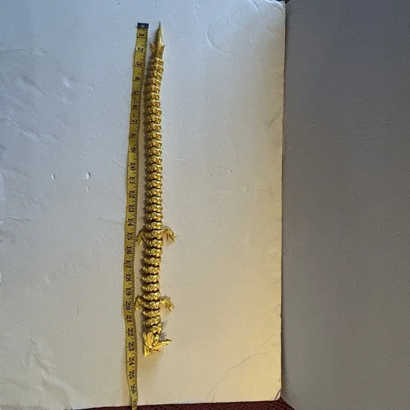 3D Printed Full Articulated Dragon Green Gold Fidget Toys Home Office Decor 24 " - Picture 6 of 6